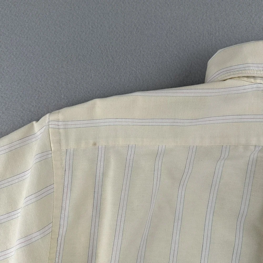 Vintage 70s Arrow Dover Yellow Striped Cotton Blend Shirt Mens 15‎ 1/2 Made USA